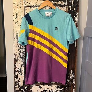 ADIDAS tennis shirt three stripe life. Unisex size medium.  Colorful.